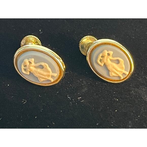 VTG Longcraft Dancing Girl Cameo French Style Earrings Screwback Coquette - Picture 2 of 6